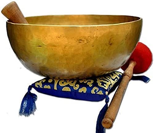 Campana tibetana martellata, antica, himalayana, 7 ciotole di canto in metallo, per meditazione, guarigione, preghiera, yoga, con martello e cuscino (30 cm)
