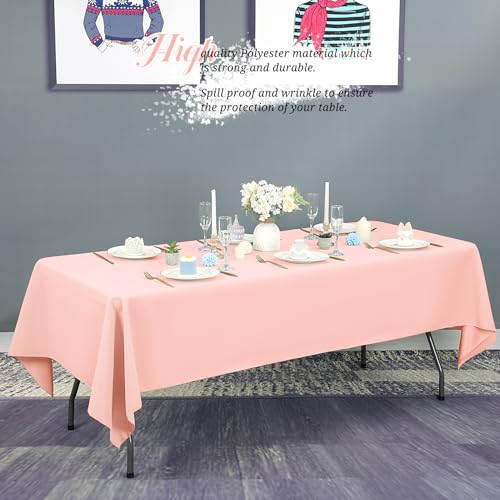 Pesonlook 2Pack Pink Tablecloths for 6 Foot Rectangle Tables, 60 x 102 Inch Rectangle Table Cloth, Polyester Fabric, Washable - Image 4