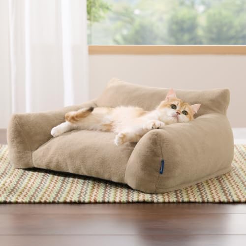 BEDSURE Katzenbett große Katzensofa Katzencouch, 61x46x25cm, Kamel | waschbar, für große Katzen, abnehmbarer Bezug, rutschfester Unterseite, rutschfest, für den Innenbereich