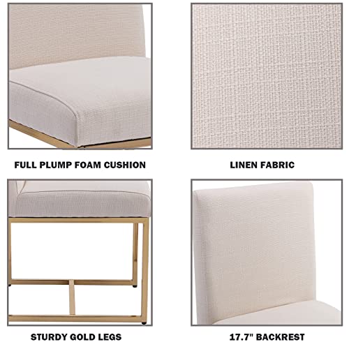 Rivova Contemporary Linen Upholstered Dining Chairs With Golden Base Set Of 6, Comfort Side Chairs For Dining Room, Dining Room Chairs, Cream #TOP4