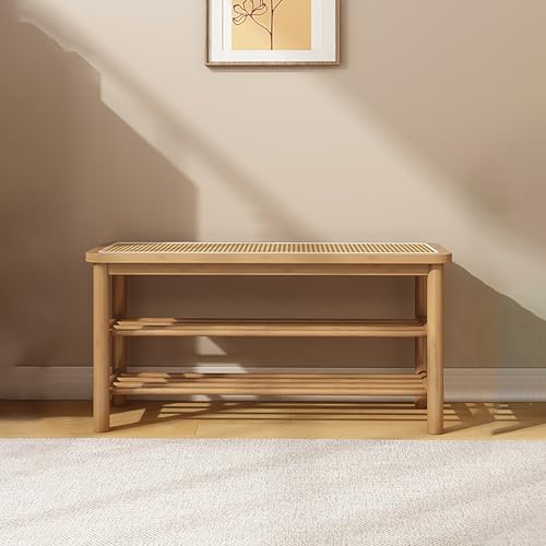 Banc-rangement à chaussures en noyer pour entrées et couloirs