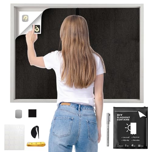 Estores Opacos Magnética para Ventana, 145x100cm Tela Foscurit Ofscurecedora para Ventana Portátil con Velcro Adhesivo, Estores Opacos sin Taladrar, Persiana Térmica para Dormitorio Claraboyas Ventana