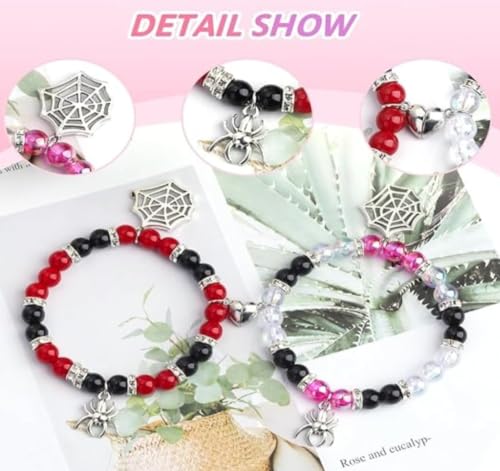 Image of Spider-Man Inspired Couple Bracelets 2pcs - Magnetic Attraction Heart Charm, Glass Beads, Spider Pendant, Marvel Theme Party Accessory, Valentine's Day Gift, Suitable for All Seasons