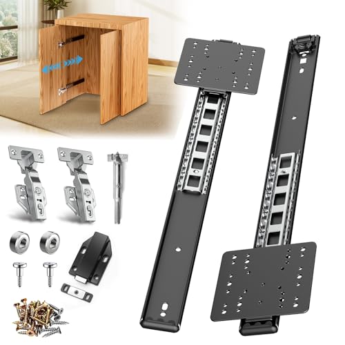 Image of 16in Pocket Door Hardware Slide 1Set,Cabinet Slide Door Hinge,Sliding Pocket Door Rail Cabinet with Retractable Rebounder,Pivot Door Slide Hardware Kit for Kitchen Furniture & Recessed Doors
