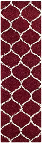 Image of Super Ultra Modern Soft Shaggy Handcrafted Anti-Skid Silk Touch Carpet, Size 2x5 Feet, Color REDD & Ivory
