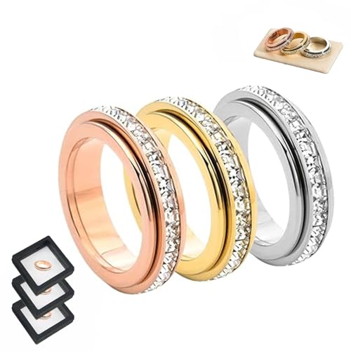 Titanium Steel Spinner Ring, Cubic Zirconia Eternity Band Fidget Ring for Women Men, Rotatable Anxiety Relief Ring with Sizes 5-10(All,6)