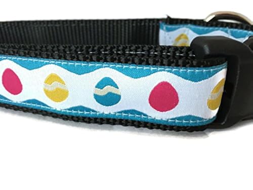 Easter Dog Collar, Caninedesign, Bunny, 1 inch Wide, Adjustable, Nylon, Medium and Large (Blue Eggs, Large 15-22')