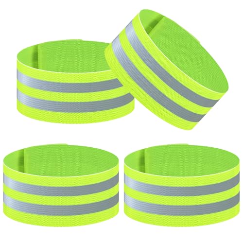 ZNBSIXP 4 Pack Reflective Bands Adjustable Reflective Running Gear Safety Reflector Tape Straps Elastic High Visibility Arm Wrist Ankle Leg Straps for Night Running Cycling Walking (Green)