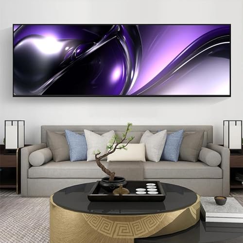 Impression sur toile abstraite violette et noire, affiche murale panoramique sans cadre, 30x90 cm