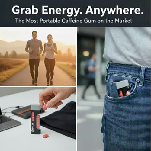 Rally Energy Caffeine Gum, Sugarless Gum with 60 mg of Caffeine for Fast-Acti...