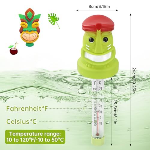 Image of Floating Pool Thermometer, Large Display with String Easy to Read, Shatter Resistant, Water Temperature Thermometer for Outdoor & Indoor Swimming Pools, Spas, Hot Tubs,Ice Bath & Aquariums（Tiki）