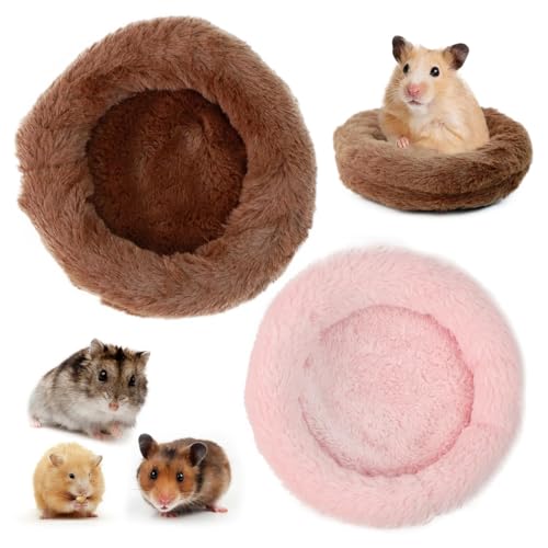 2 Stuck Meerschweinchen Bett Kaninchenbett, Niedliche Runde Piggy Crash Mat, Weiches und seidiges Haustiernest, Warme Winterunterlagen für Chinchillas, Flughörnchen und Streifenhörnchen（Rosa+Braun）