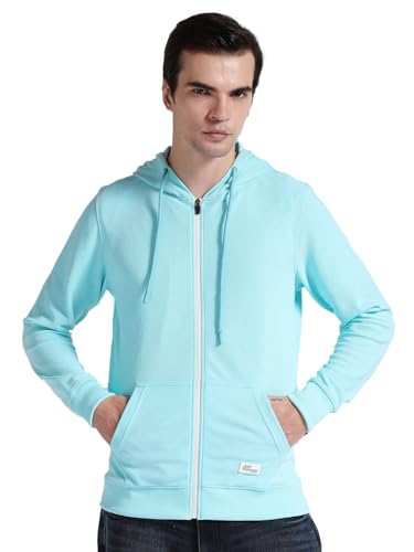 Image of The Indian Garage Co Men Regular Fit Self Design Front Open Hooded Sweatshirt