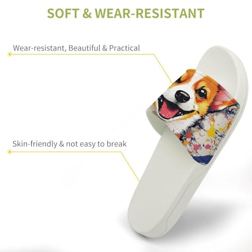 Corgi Dog Watercolor Funny House Sandals Non Slip Shower Slippers Quick Drying Bathroom Shoes for Women Men3