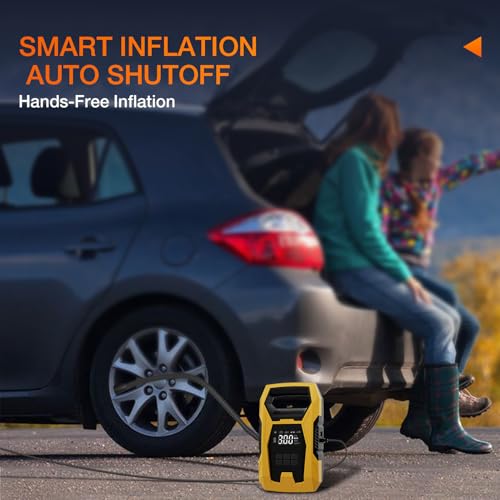 Image of Nilight AC /DC Tire Inflator Portable Air Compressor Dual Power Supply 110V AC 12V DC 150PSI Fast Inflation Heavy Duty with LED Light Pressure Gauge Auto Shutoff Pump for Car Motorcycle Bicycle Ball