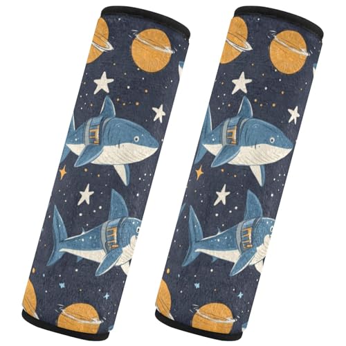 Seat Belt Covers 2 Pack Shark Space Car Seat Strap Covers Super Soft Planets Car Seat Neck Cover for Boys Girls Adults Babies M