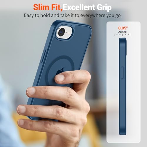 Image of SUPFINE Magnetic for iPhone 17e Case /iPhone 16e Case with Screen Protector (Compatible with MagSafe)(Military Grade Drop Protection) Translucent Matte with Anti-Fingerprint Phone Case,Deep Blue