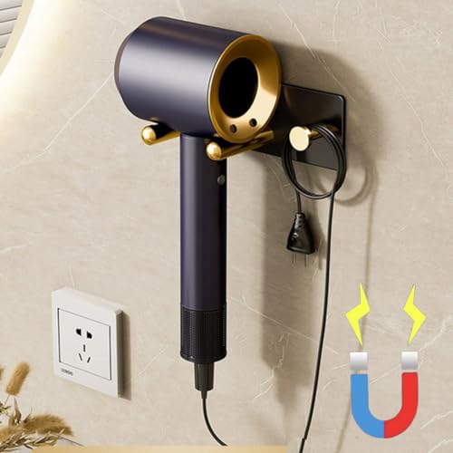 KAIXUANMAN ドライヤーホルダー マグネット ドライヤー掛け 壁掛けドライヤースタンド ドライヤー置き 浴室収納 バス用品 アルミ ブラック/ゴールド