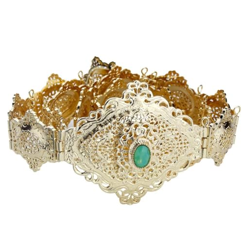 Wvapzxx Gold Color Moroccan Caftan Belt For Women Metal Waist Chain Belt Crystal Arabic Bride Jewelry