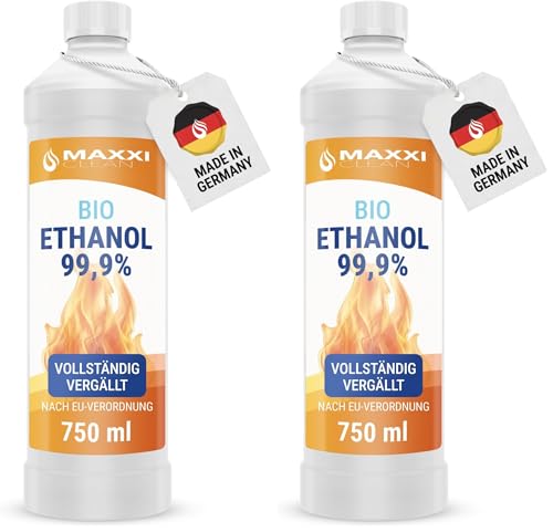 Maxxi Clean | 750 ML de bioéthanol pour cheminées de Table | Fabriqué en Allemagne | Inodore et sans suie pour Les cheminées à éthanol intérieures et extérieures (Lot de 2)