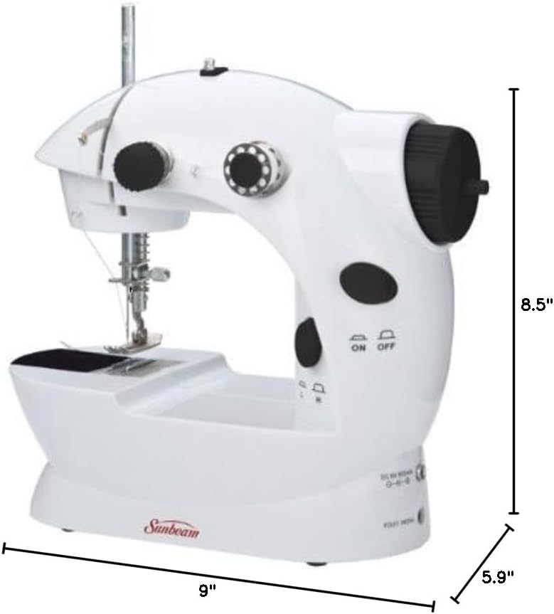 Diagram showing the dimensions of the Smartek Sunbeam Mini Portable Sewing Machine.