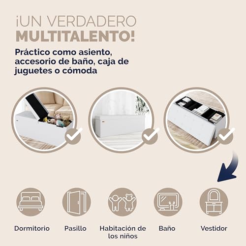 Miniatura 7 de Casaria Banco Almacenaje Baúl Capacidad 130l Carga Hasta 300kg Resistente 115x40x40cm Puff Otomana Plegable Tapizado Acolchado Salón Dormitorio Entrada Blanco