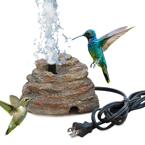 Bird Bath Water Fountain Resin Rock Fountain with 9.8ft Cord Length Water Pump Rock Waterfall for Hummingbird Birdbath Outdoor Decor for Garden Lawn Fish Tank and Aquariums (Brown)