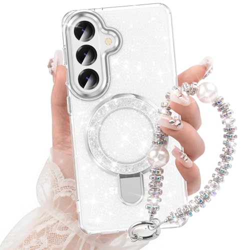 Coque Samsung S26 Plus paillettes transparent argent anti-choc avec béquille