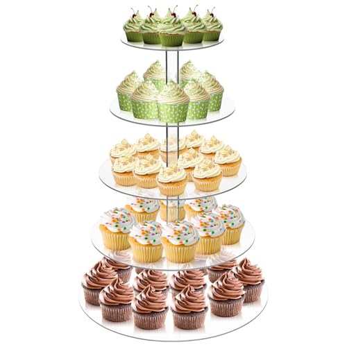 5 Tier Round Cupcake Stand for 50 Cupcakes, Acrylic Clear
