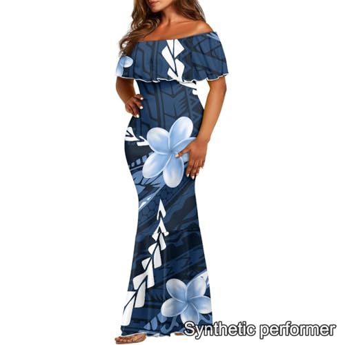 Image of Polynesian Dresses for Women Off Shoulder Maxi Dress Puletasi Samoan Dresses S-7XL