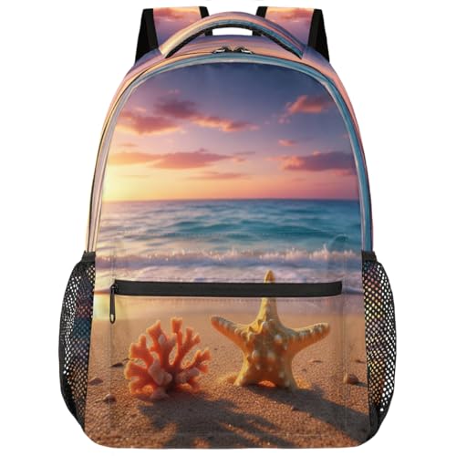 Mochila para laptop 15.6 ligera y escolar para estudiantes universitarios con diseño playa
