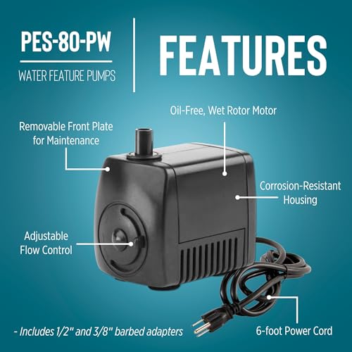 Image of Little Giant PES-80-PW 115-Volt, 77 GPH Magnetic Drive Fountain Pump with 6-Ft. Cord, Black, 566714
