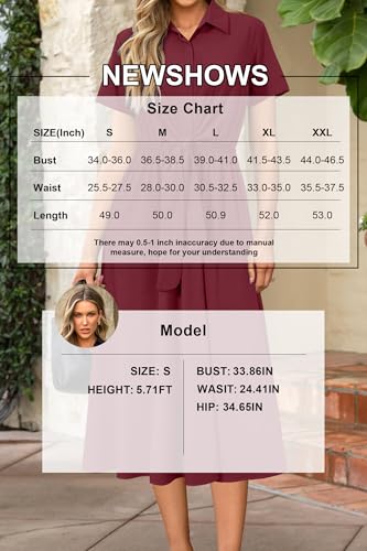 Image of Newshows Women's Work Business Casual Outfits Tie Waist Midi Shirt Dress | Lightweight & Breathable Easy-care Fabric, Side Pockets, Decent Professional Attire, Church Office Funeral Outfits