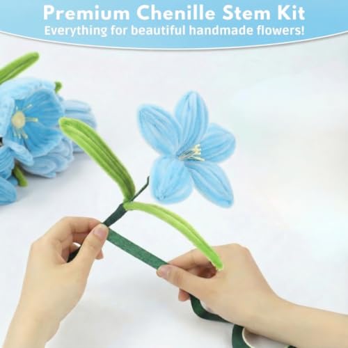 Image of YUNAMI Chenille Stems for DIY Flower Making - 200 Pcs Pipe Cleaners with Floral Wire, Tape, Stamen & Pearls - Premium Bouquet Supplies for Home Decor & Gifting (200, Blue)