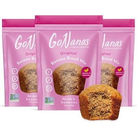 GoNanas Original Oat Flour Banana Bread Mix, Suitable for Plant Based Vegan Diets, Gluten Free Dairy Free Snacks, Healthy Snacks For Adults, Muffin Mix, Nut Free, Cupcakes Dessert, NON-GMO, 3pk Cover
