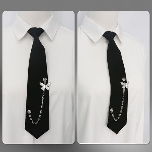 Image of LJBFNN Pre-Tied Ties for Women with Metal Chain, Uniform Shirt Accessory