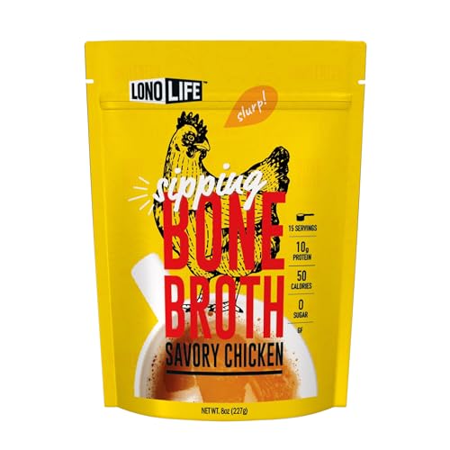 LonoLife Chicken Bone Broth Powder Mix | 10g Protein | Collagen-Rich, Keto & Paleo Friendly | Natural Ingredients | 8oz Bulk Container (15 Servings)