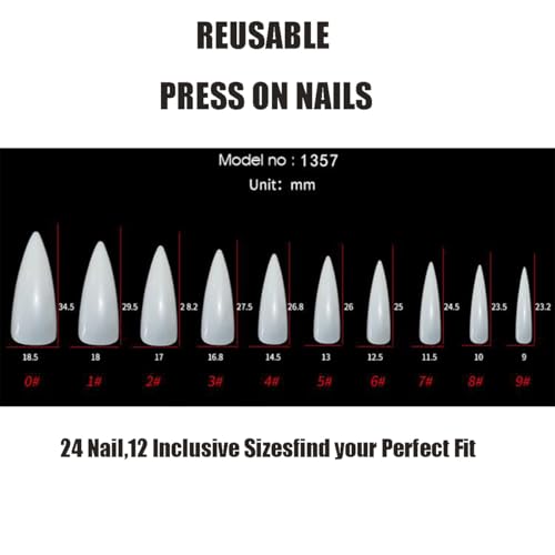 Image of Flower Press on Nails White French Tip Fake Nails Long Stiletto False Nails with Rhinestone Design Nude Glue on Nail Glossy Artificial Acrylic Full Cover Glitter Stick on Nail for Women Manicure
