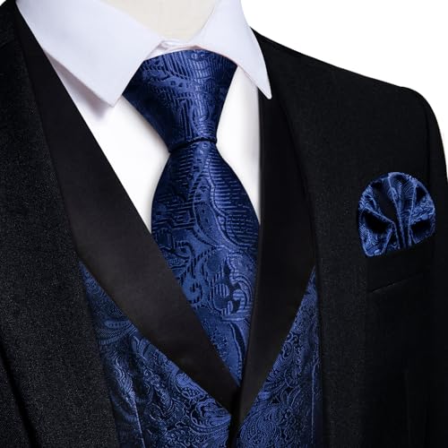 DiBanGu Silk Suit Vest for Men Shawl Collar Vest with Tie Set Bowtie Tie Clip Pocket Square Cufflinks Waistcoat2
