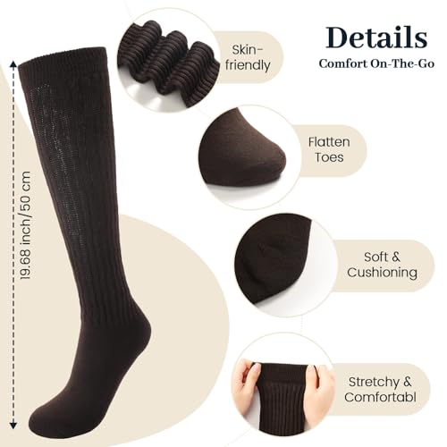 Image of Pleneal 3 Pairs Slouch Socks for Women Long Slouchy Scrunch Socks, Knit Chunky Boot Sock,Black&White&Coffee