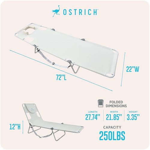 Image of Ostrich 72 by 22 Inch Versatile Chaise Lounge Portable Reclining Lounger, Outdoor Patio, Beach, Lawn, Camping, or Pool Tanning Chair, White