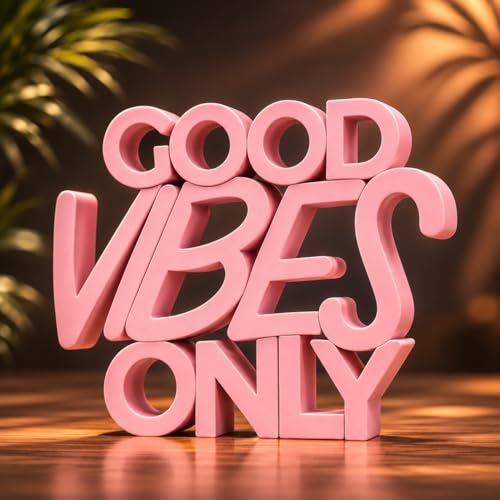 Image of Mad Masters Good Vibes Only Motivational Desk Decor - Aesthetic Table, Shelf & Wall Showpiece for Home Office, Business. Vastu Friendly Gifting, Blush Pink (20.3 x 16.5 x 2.5 cm)