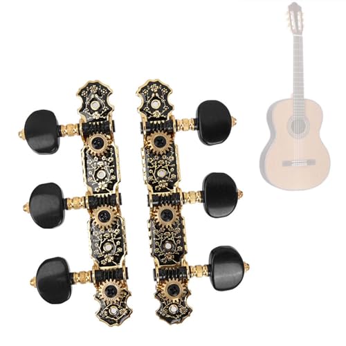Exquisitos Clavijeros de Afinación de Guitarra Acústica 3L3R, Aspecto Negro Brillante + Dorado, Adecuados para Guitarra Clásica