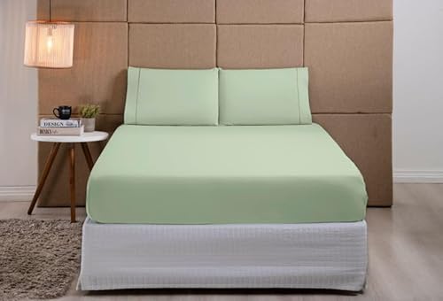 Jogo De Lençol Casal Com Fronha Ponto Palito 100% Algodão Liso 300 Fios Cama Home Luxo Com 03 Peças