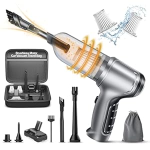 WOTOU Car Vacuum Cleaner: 15000Pa 3 in 1 Brushless Motor Cordless Vacuum with 2 Speeds, Type-C Multi-Nozzles for Car, Office, Home Cleaning