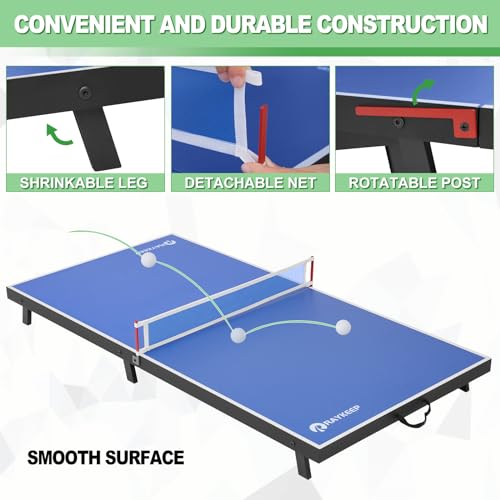 RAYKEEP Mini Foldable Table Tennis Table, 48“ Portable Ping Pong Game Table for Indoor & Outdoor, Table Tennis Table Set w/Net, 2 Paddles, 2 Balls, No Assembly (Blue) - Thumbnail 6