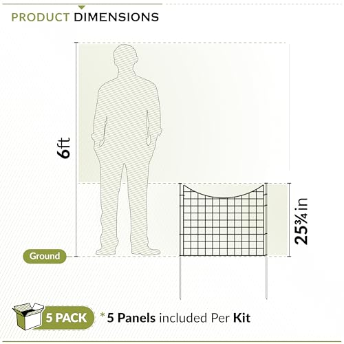 25in H (5 Fence Panels) No Dig Easy Install Zippity Black Metal Fence, Decorative Fence Ideal for Garden Fencing for Dogs, Temporary Fence or Garden Fence Animal Barrier, WF29001