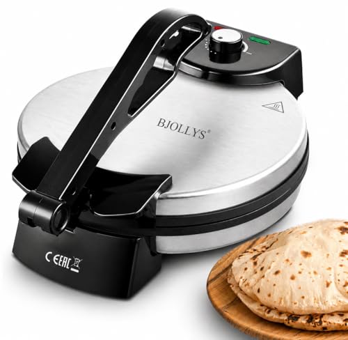 Electric Roti Maker 1800W with Ergonomic Handle Non-Stick Double-Sided Baking Plate Chapati & Tortilla Press Multifunctional Dough & Flour Maker for Tacos Flatbreads (Brown).