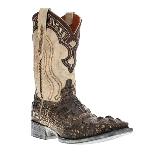 Vaccari Men's Genuine Alligator Head Cut Wide Square Toe Cowboy Boots - Natural 9.5D