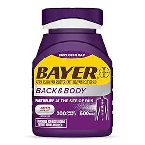 Bayer Extra Strength 500mg Aspirin Plus Caffeine for Powerful Pain Relief, 200 Coated Caplets